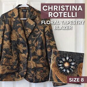 Christina Rotelli Floral Tapestry‎ Blazer Jacket Size 8 Brown Textured Vintage